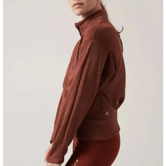 Athleta Altitude Polartec Half Zip Sweatshirt Mahogany Heather Brown Crop Small - Picture 5 of 14